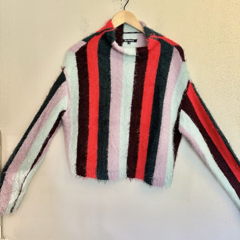 Women's Red Blank NYC Stripe Funnel Neck Eyelash Sweater sz M